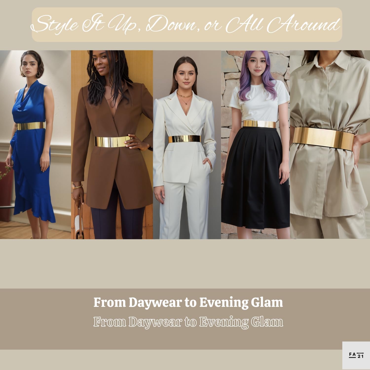 Fashion 21 Women's Shiny Polished Adjustable Metal Mirror Waist Belt Gold, Rose Gold, Silver Tone (1.6", Gold) - Image 5