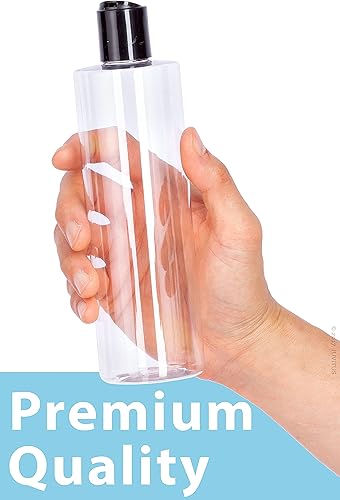 Miniatura 6 de JUVITUS Botellas de plástico PET cilíndricas profesionales transparentes de 16 oz / 16.9 fl oz (sin BPA) (paquete de 6) (tapa de disco negro)