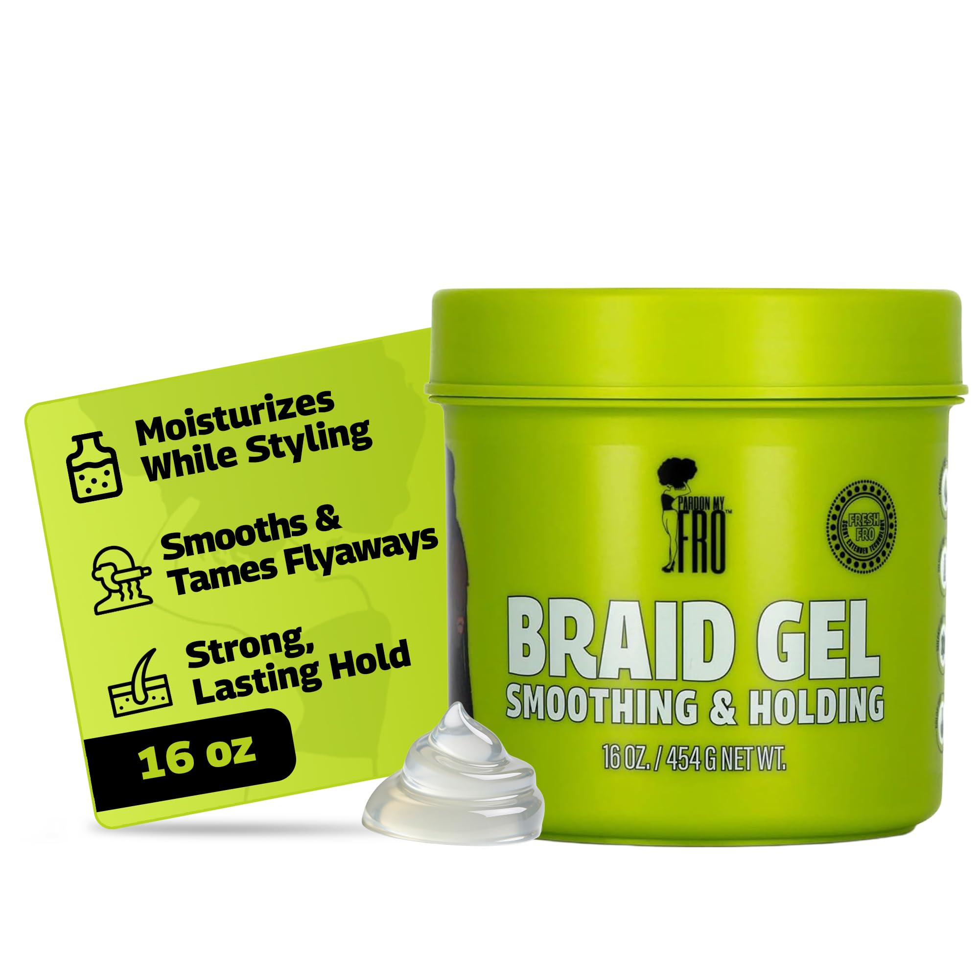 Pardon My Fro Braiding Gel Strong Hold Edge Control Curls Dreads Soft 16 Oz