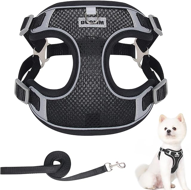 Dog Harness and Lead Set, Adjustable No Pull Dog Vest Harness, Reflective Anti Pull Pet Vest Harness for Puppy Small Dogs (Black, S)