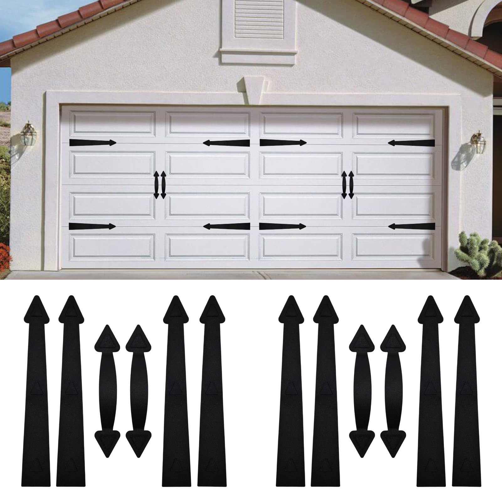 GOLD DEER 2 Pack Magnetic Garage Door Decorative Hardware,12 Pieces Magnetic Decorative Garage Door Curb Appeal Faux Hinges Handles Hardware Kit,4 Garage Handles and 8 Magnet Hinges,Black