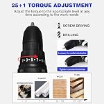 EFAN 21V Cordless Power Drill Combi Driver Electric Screwdriver Tools Kit,2 Variable Speed 25+1 Torque Setting,29pcs Drill/Driver Bits,White