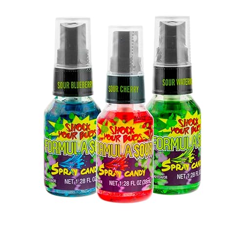 Fruidles Sour Candy Spray, viene en tres sabores diferentes, para niños y niñas, 1.28 onzas líquidas (explosión ácida completa, paquete de 3)