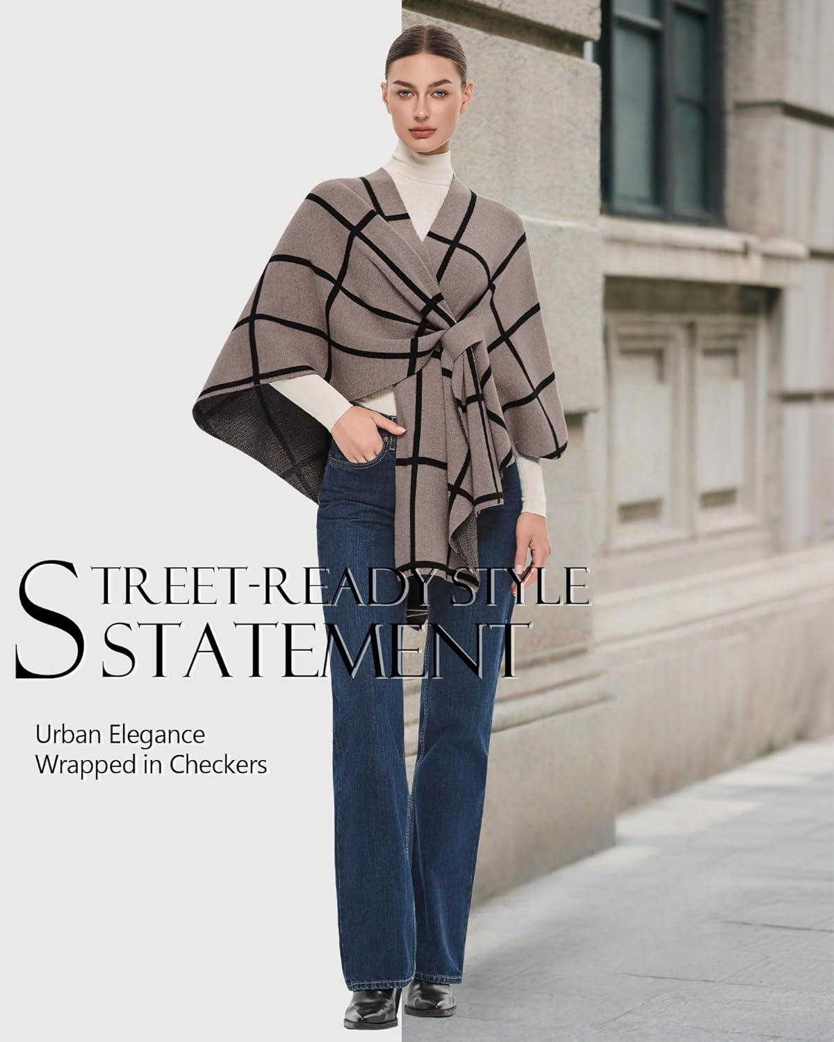 PULI Women's Elegant Shawl Wraps Soft Open Front Poncho Sweater for Spring Fall Winter - Image 4