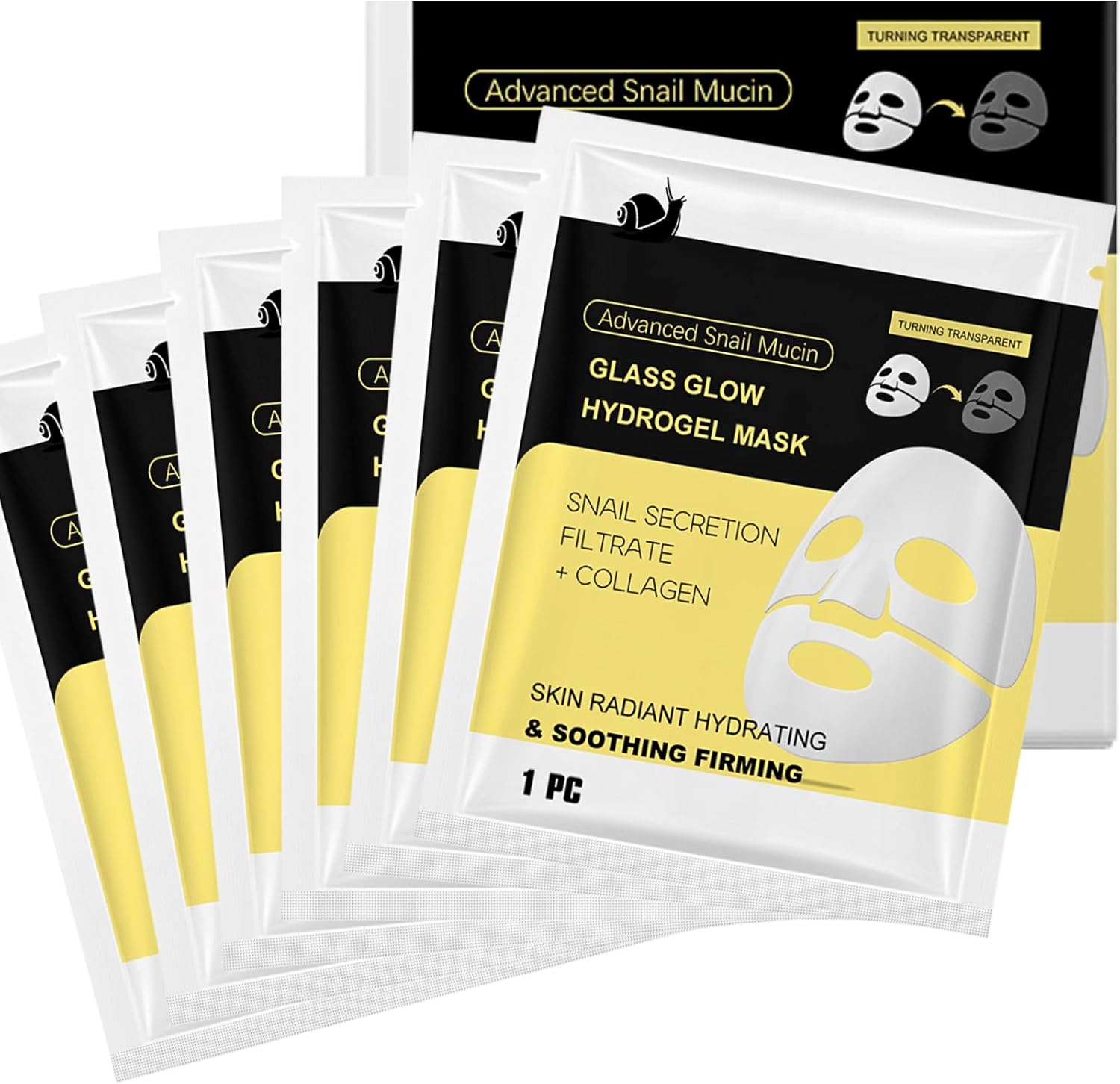 Snail Mucin Glass Glow Hydrogel Face Masks Skincare, Overnight Collagen Face Mask, Snail Mucin Serum Mask, Glass Skin Face Mask, Korean Face Mask For Hydration Boost,Radiant,Smooth,6EA Sheet Mask