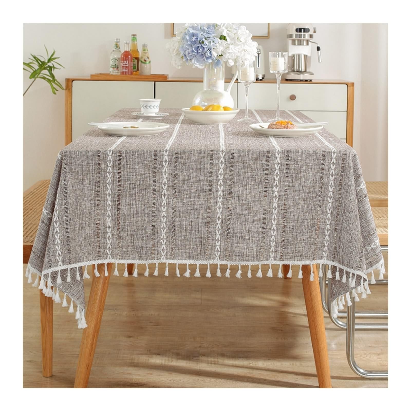 Nappe en polyester rayée rectangulaire 100x160 cm pour table de salon et salle à manger