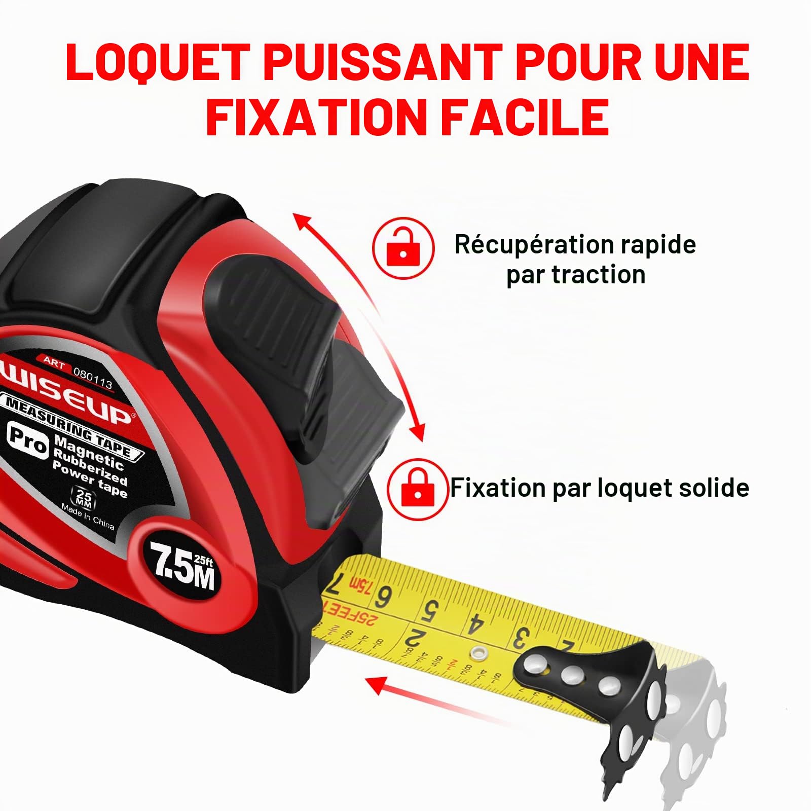 WISEUP 226g (8oz) marteaux et de 560 Clous 10 pieds Ruban ensemble d'outils Ensemble, Poignée en caoutchouc antidérapant, Forgeage à haute résistance Professionnel Marteau charpentier