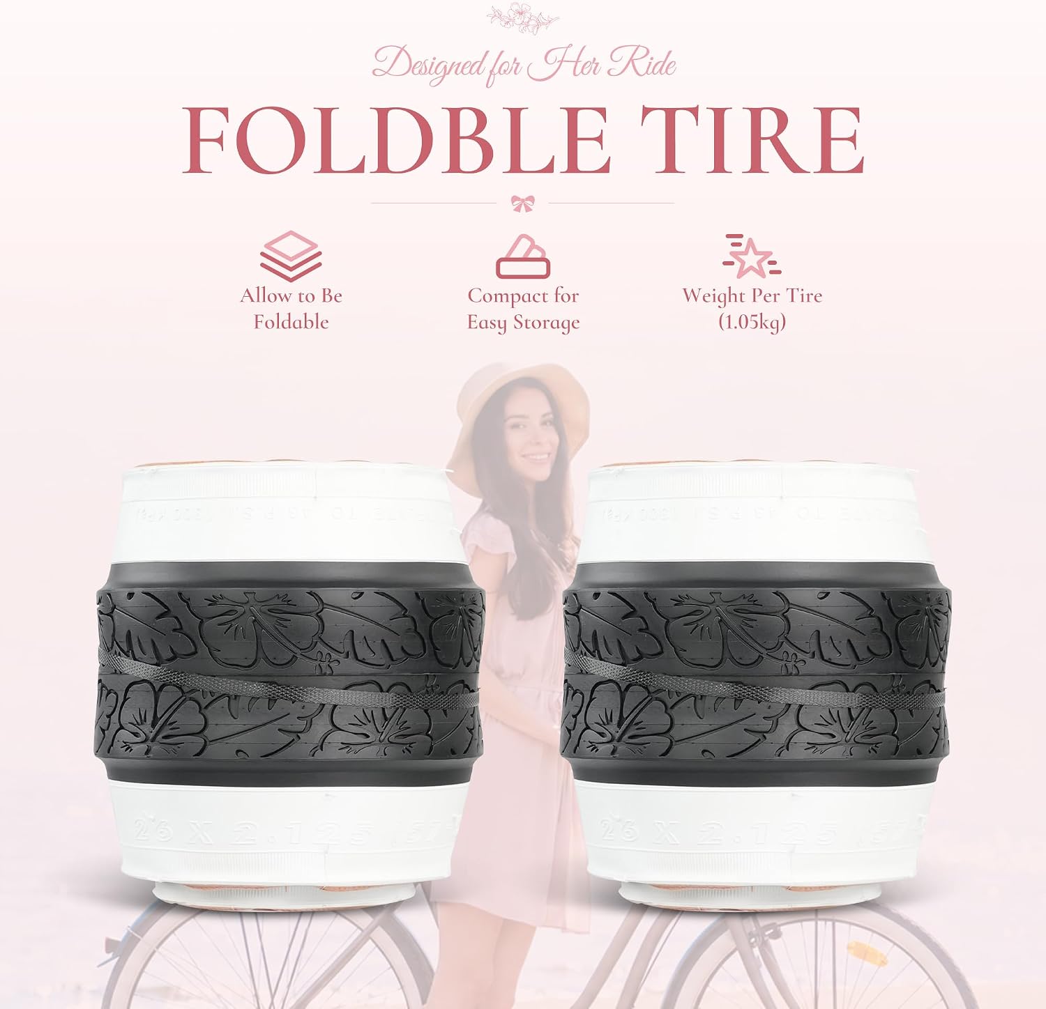 Bike Tire 26 x 2.125 inch Foldable Replacement All Terrain with Inner Tube Levers for BMX Mountain Cruiser Bicycle