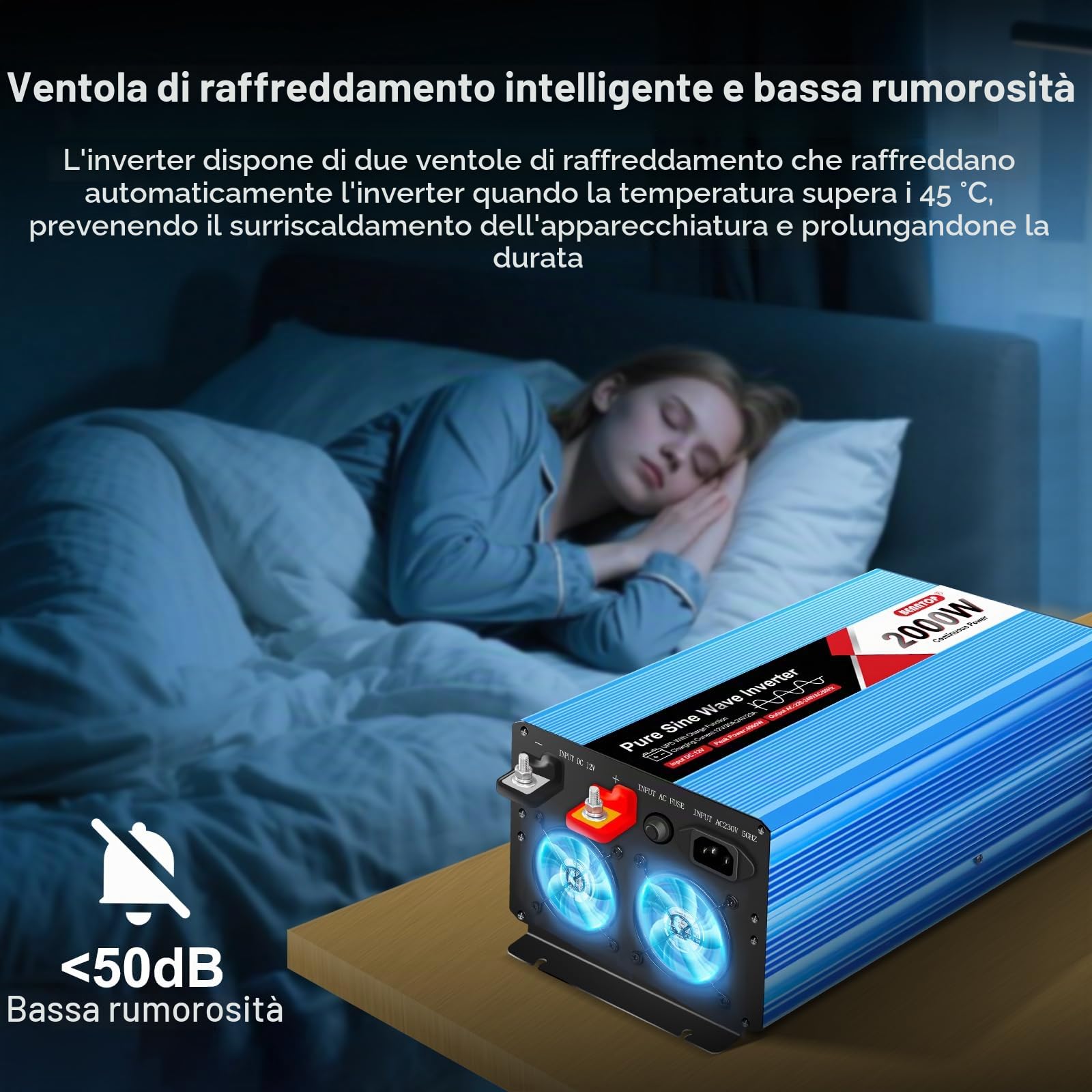 2000/4000W Inverter 12V 220V onda pura | UPS Senza interruzioni, corrente di carica da 30 A, LCD Intellgent & porta USB, 2 EU per Camper, Casa, Emergenze