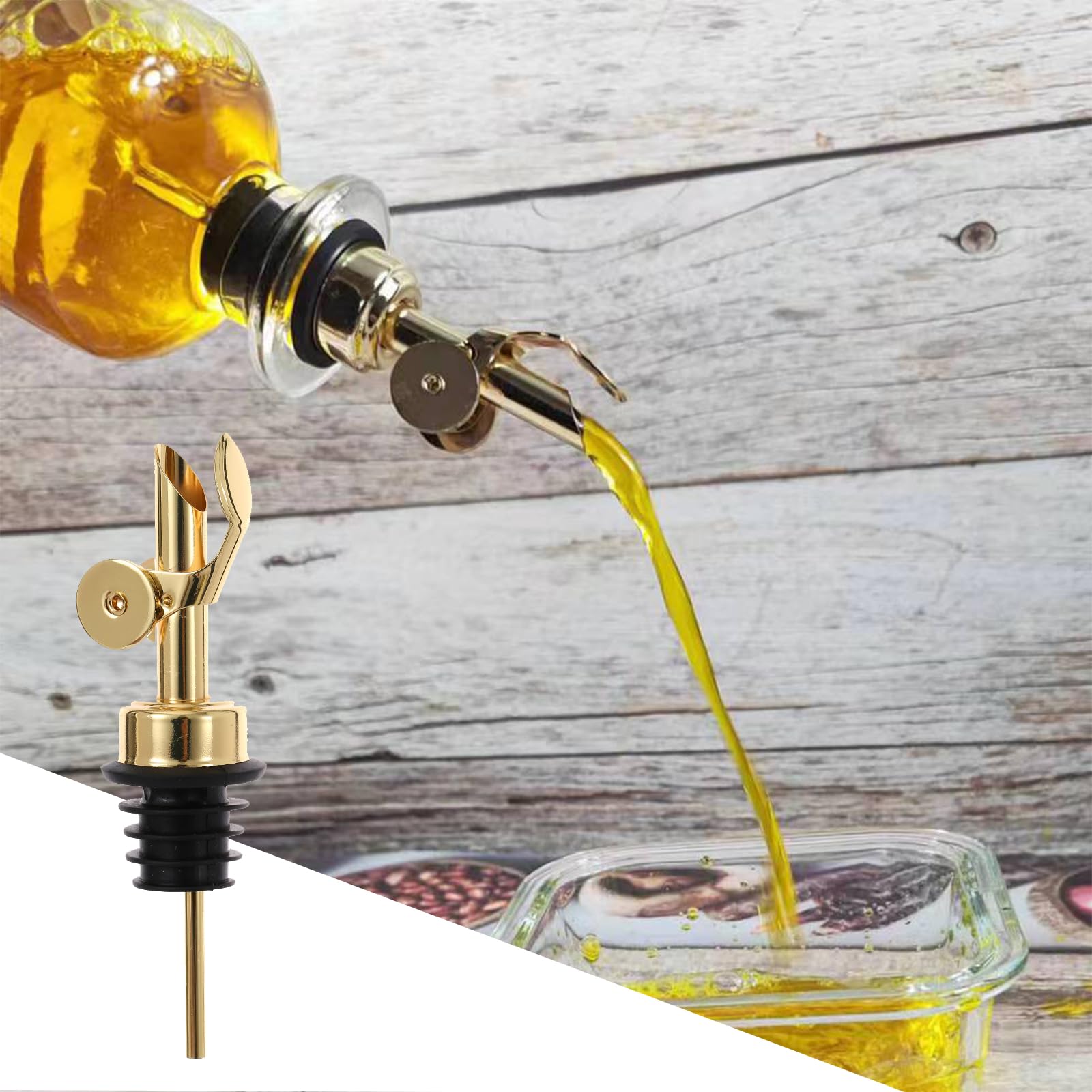 3er Pack Selbstschließender Ausgießer Edelstahl in Gold, Flaschenausgießer für präzises Ausgießen von Alkohol, Olivenöl und Essig mit Reinigungsbürsten
