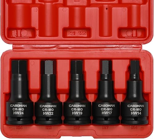 CASOMAN Juego de destornilladores hexagonales de impacto de 34 de pulgada, 5 piezas, métrica, 0.551 in, 0.669 in, 0.748 in, 0.866 in, 0.945 in, 34