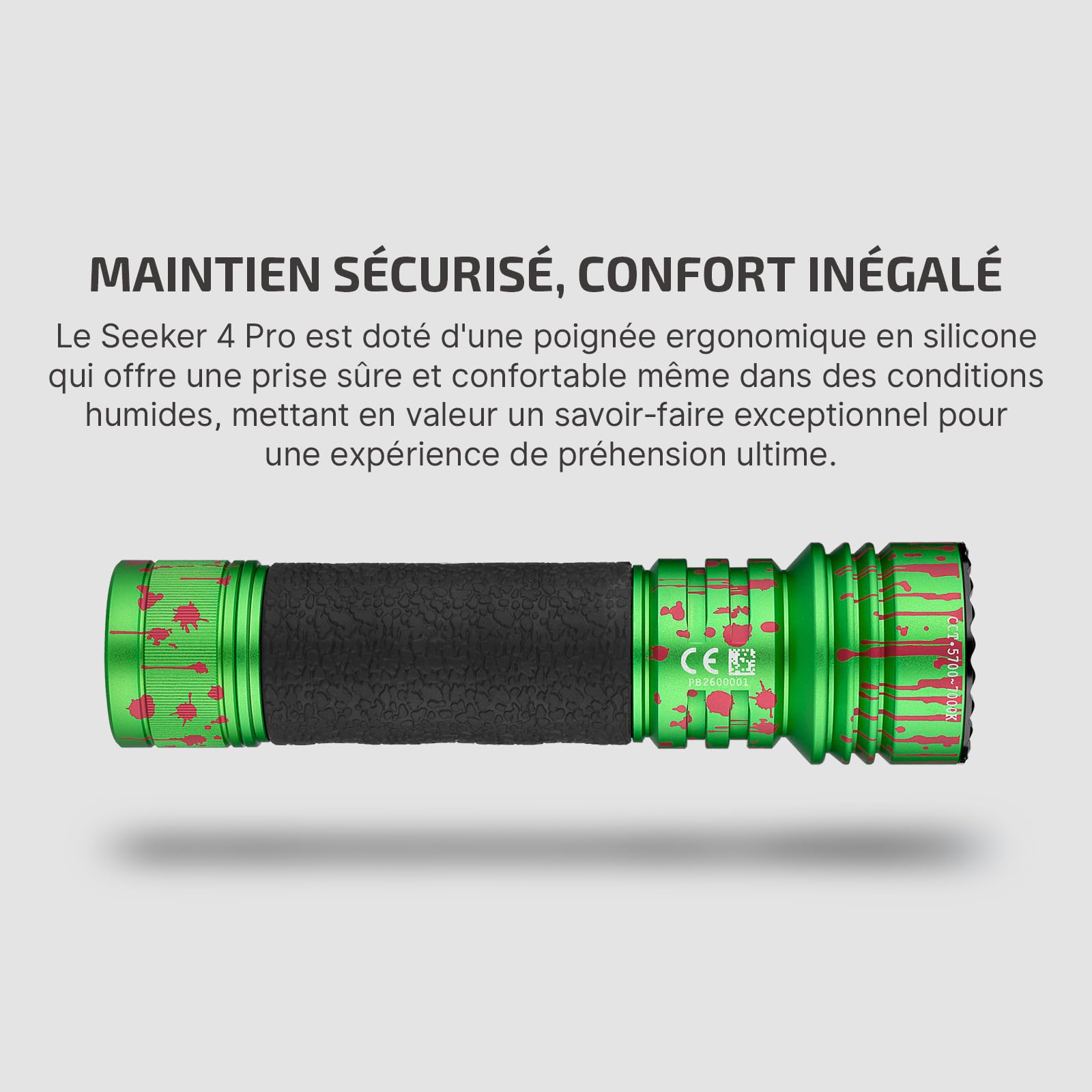 OLIGHT Seeker 4 Pro LED Rechargeable Lampe de Poche 4600 Lumens Portée 260 Mètres Ultra Puissante Militaire 5 Mode d'éclairage IPX8 Étanche Flashlight pour Sauvetage etc (Zombie Green)