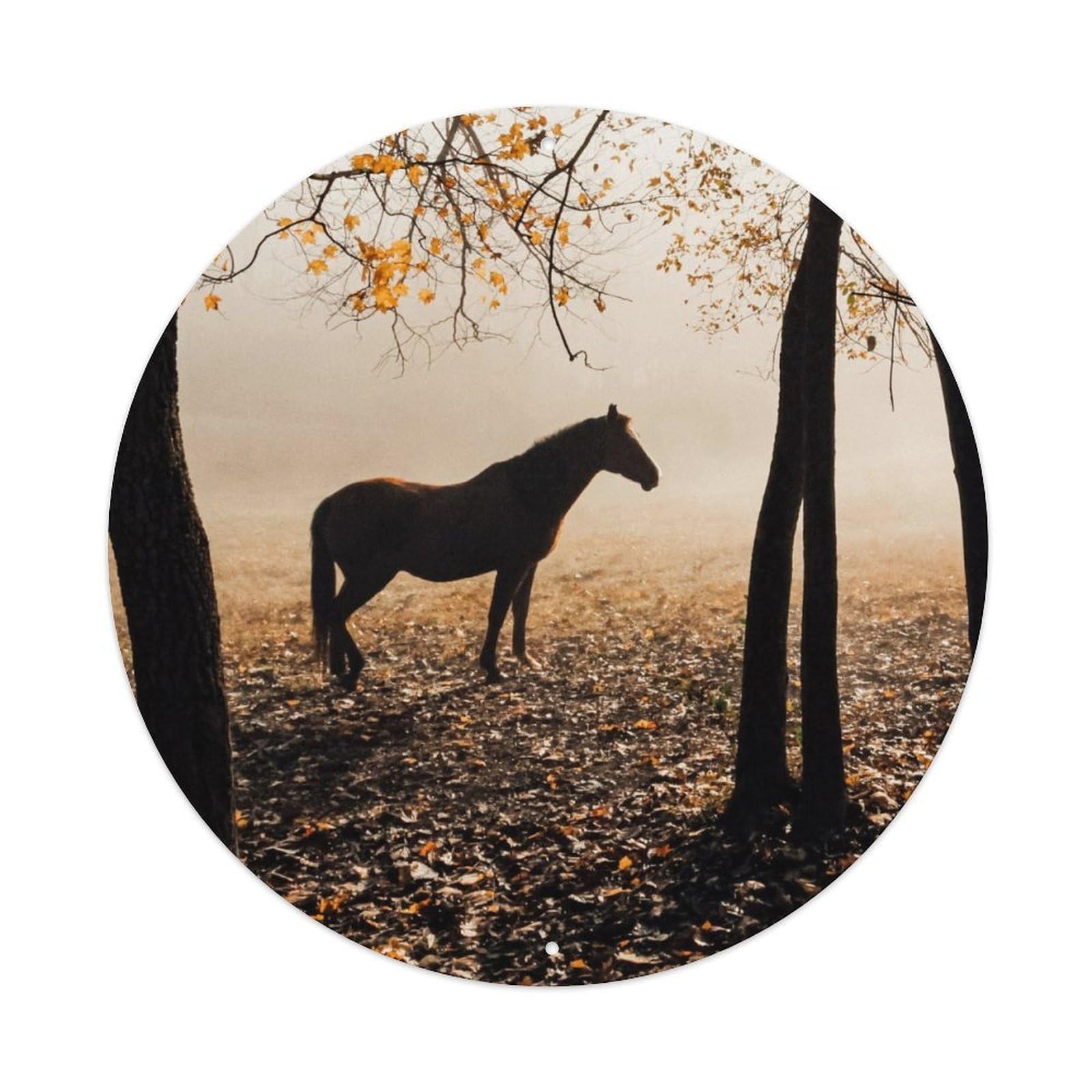 Serene Wildlife Poster Autumn Forest Horse Metal Tin Sign