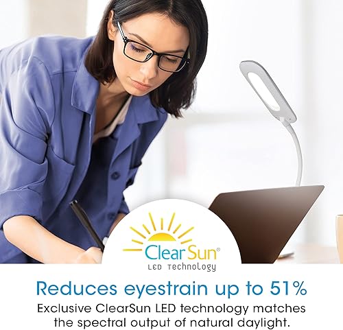 Miniatura 3 de OttLite - Lámpara de clip LED flexible con tecnología LED ClearSun, luz de clip suave al tacto es regulable y flexible, lámpara de lectura fácil de