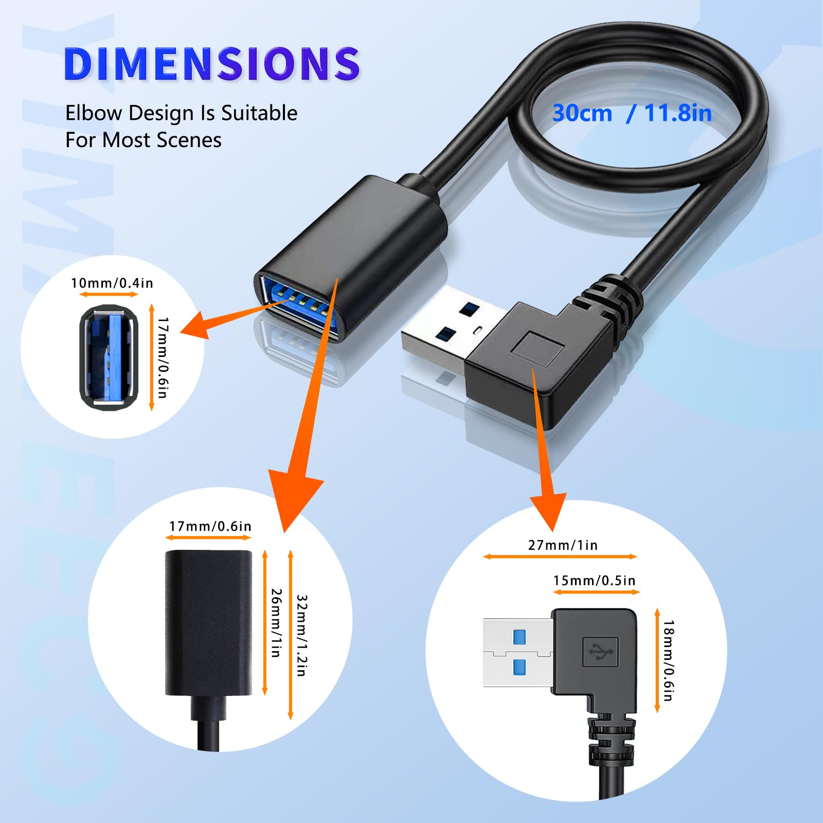 Cavo USB 3.0 Ad Angolo Retto Per Montaggio A Pannello – Maschio-Femmina Con Viti M3, 30 Cm, 5 Gbps