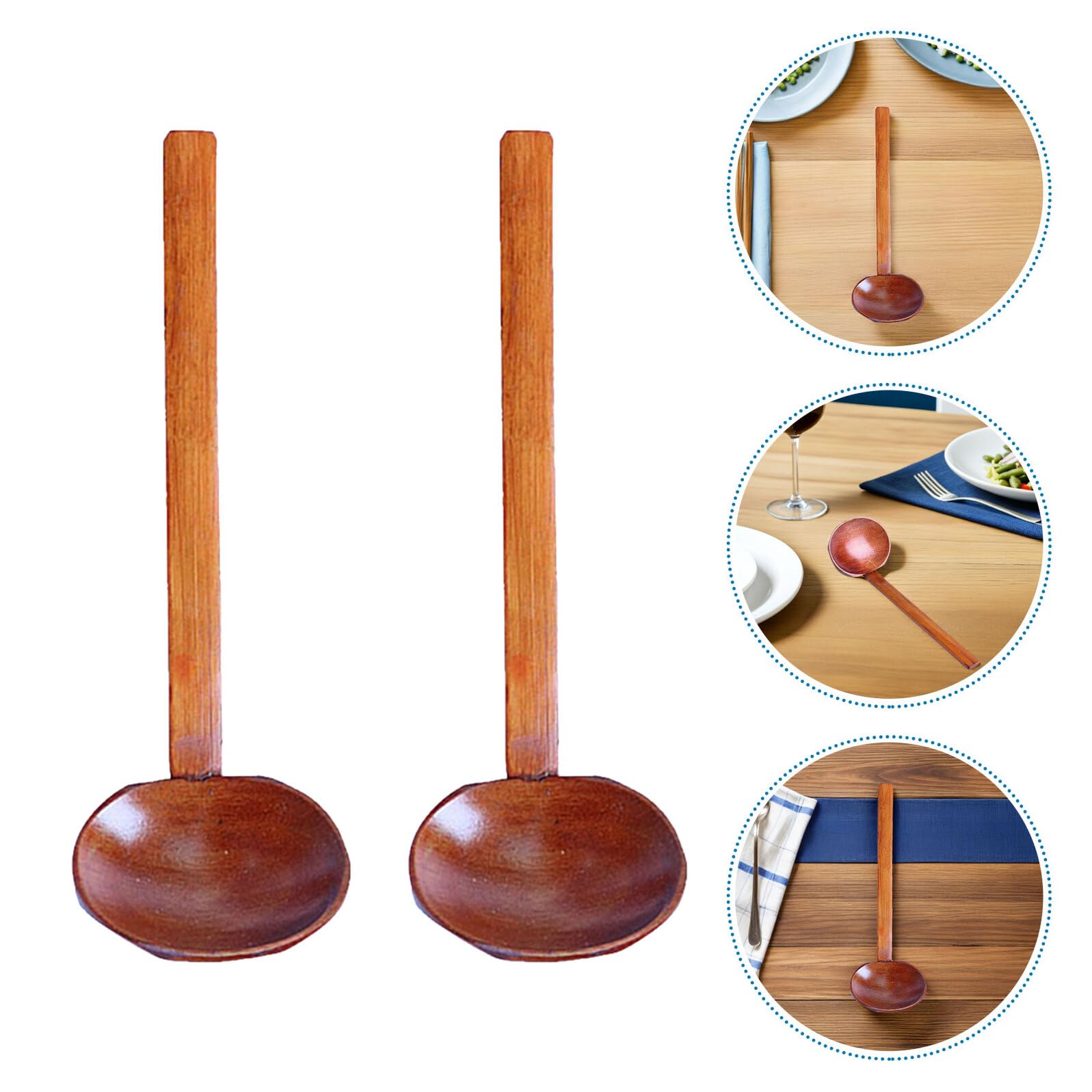 4piezas Cuchara Sopera De Madera Con Mango Para Ramen y Sopa Para Mezclar y Restaurantes