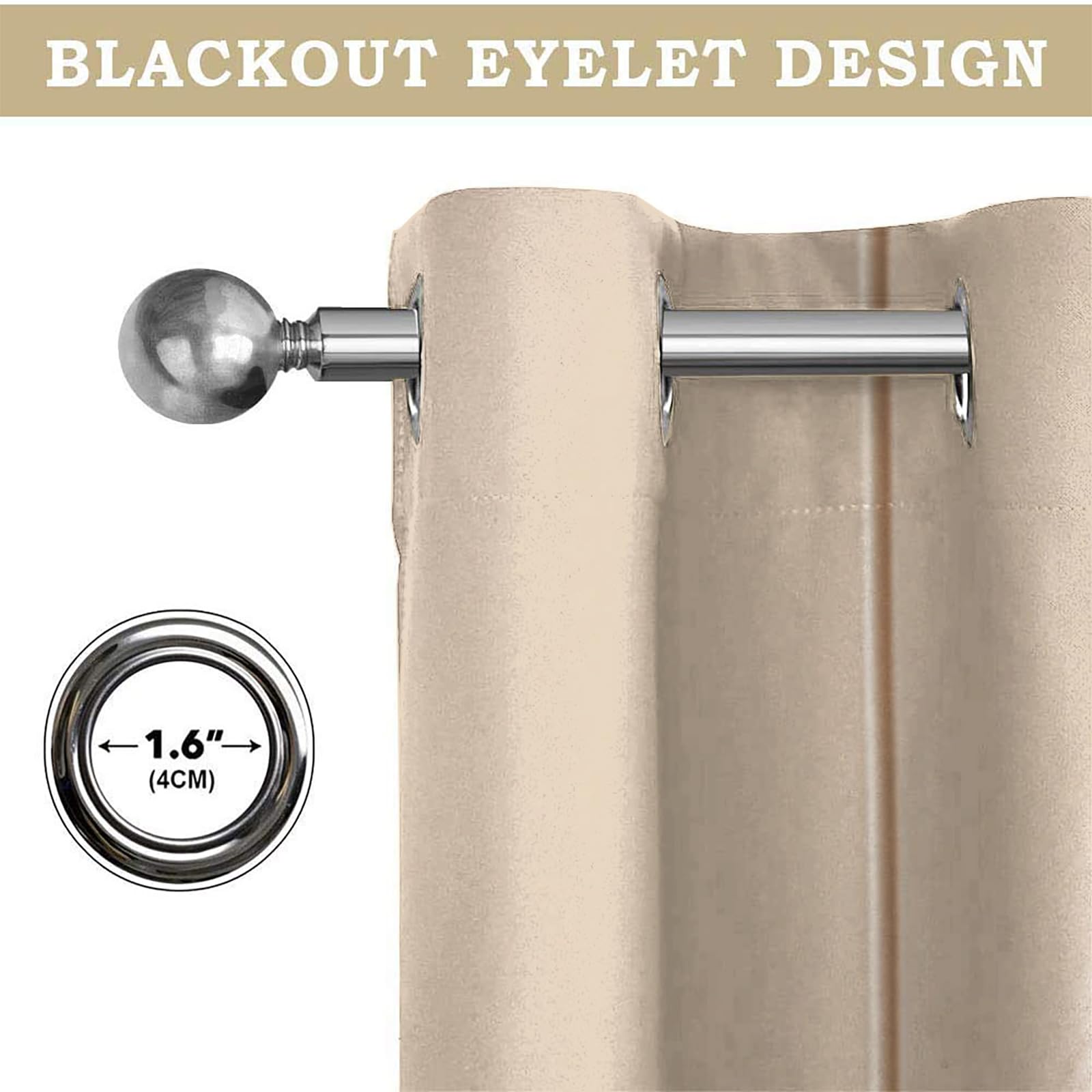 Beige Muro Di Coda Di Coniglio Tenda Oscurante Con Occhielli Arte Della Trama Poliestere Riduzione Rumore Insonorizzata Tendaggi Per Soggiorno Camera Da Letto Cucina 140x175cm(Larghezza x Altezza)