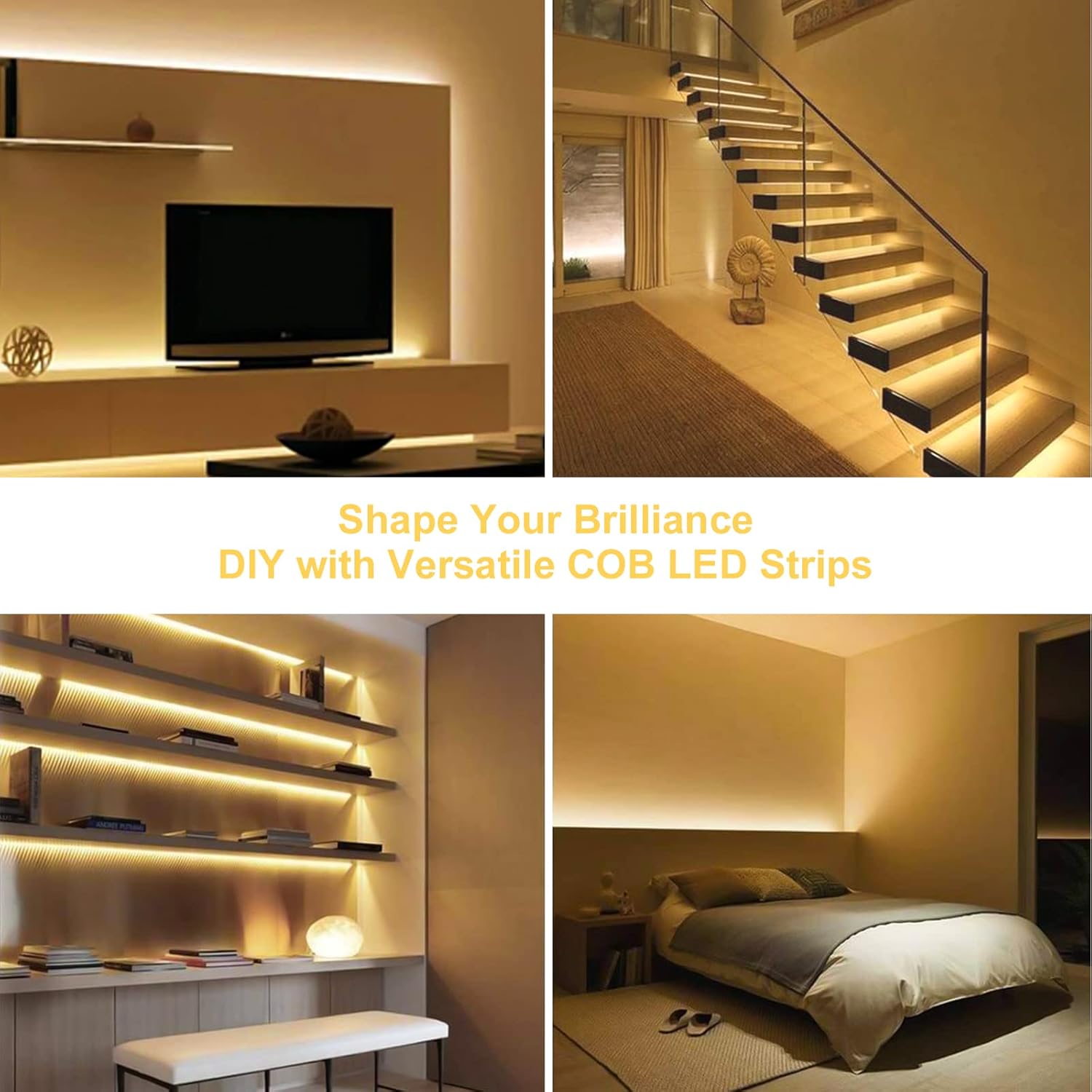12V 6000K COB Led Strip, 16.4FT 480LEDs/m 9.6W/m Cold White Flexible Uniform Lights CRI 90+ 8mm Width High Density Dimmable Lights Strip for Home Indoor Decoration (No Adapter or Controller)