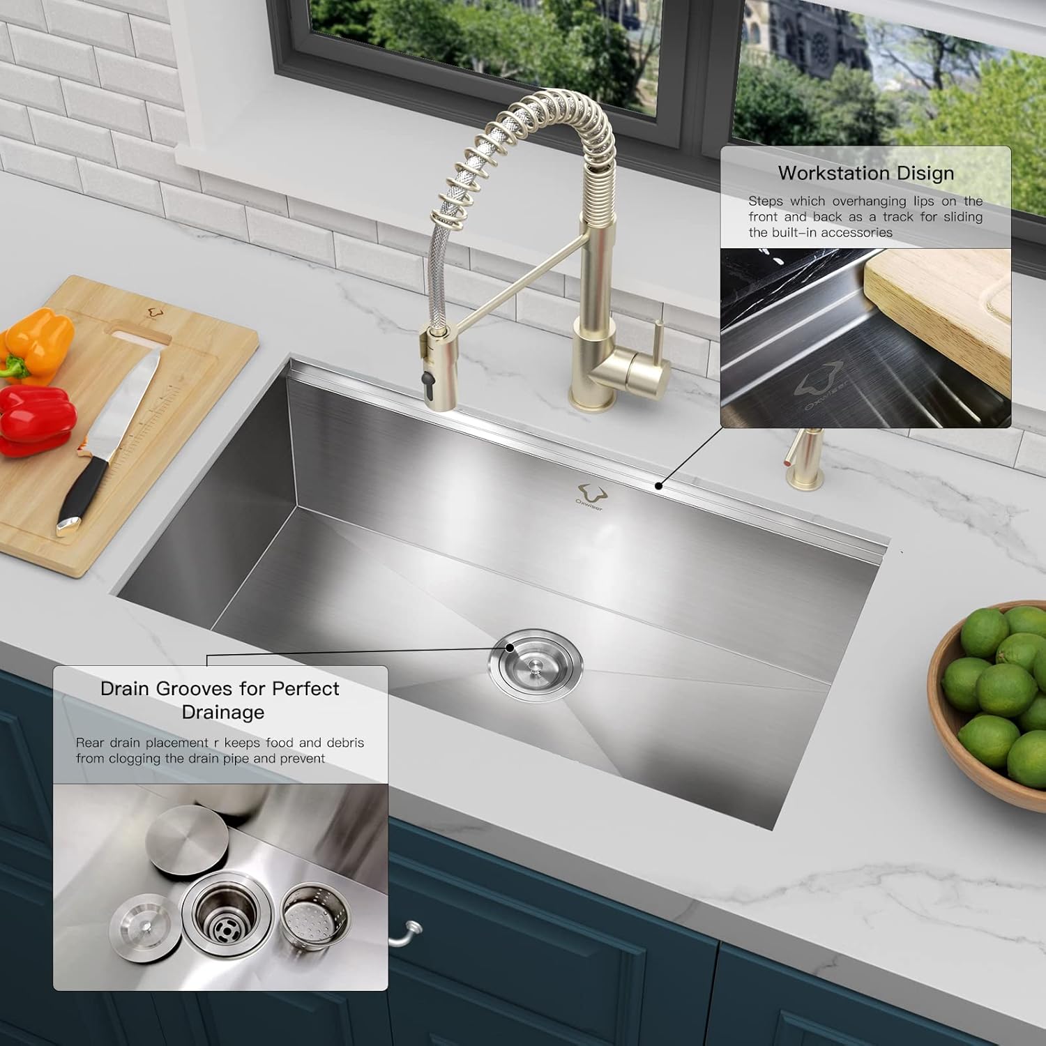 kitchen sinks 33x19 inch workstation undermount sink stainless steel sink  16gauge single bowl kitchen sinks for home kitchen improvement items