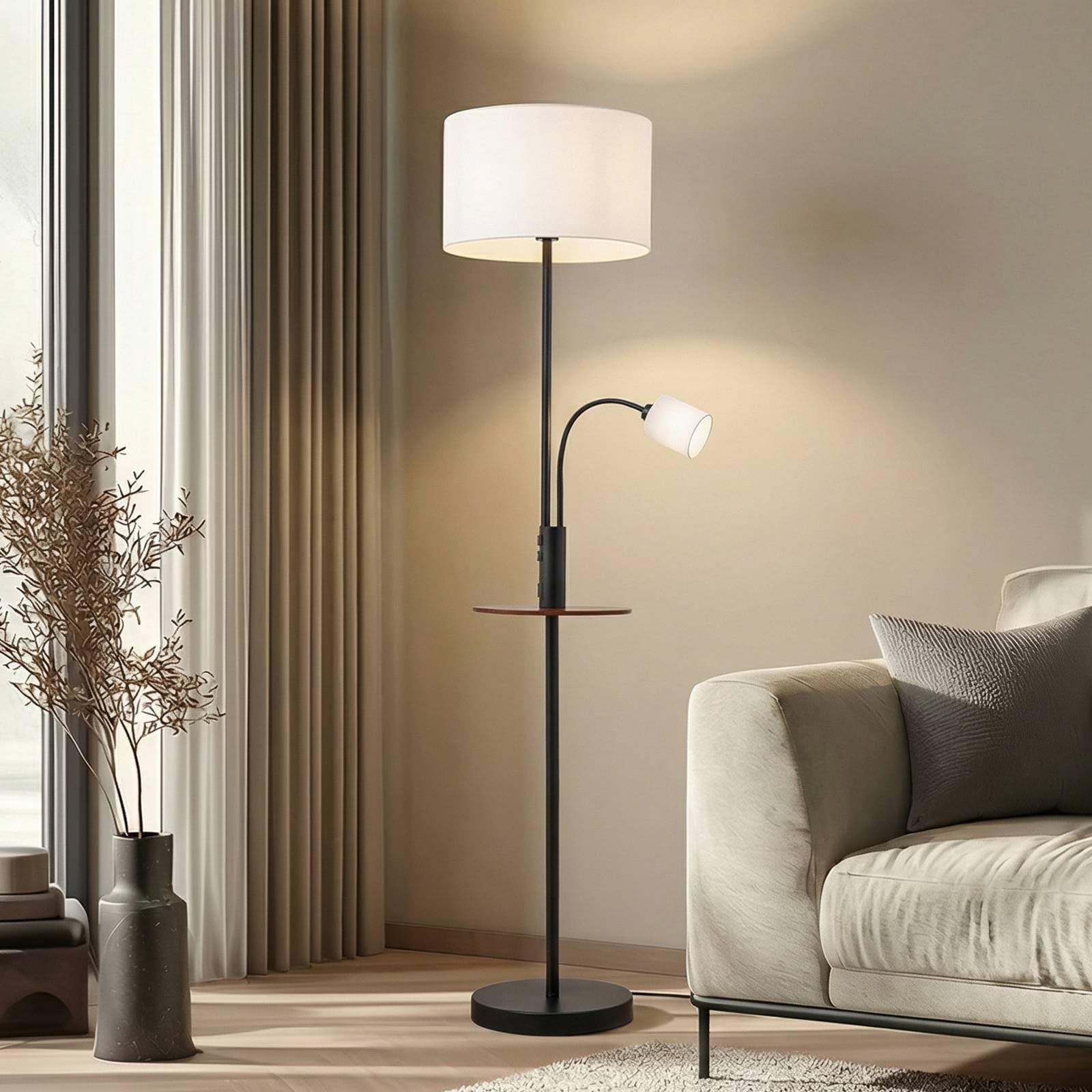 Lindby Lámpara de pie Aovan con estación carga USB (Moderno) en Negro hecho Metal e.o. para Salón & Comedor (1 llama, E27) lámpara textil