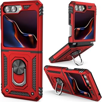 ADDIT Z Flip 5 Case, Phone Case for Samsung Galaxy Z Flip 5 Case,with Kickstand Ring,Adjustable Stand,Military Grade,Heavy Duty Protection,Shockproof,Anti-Fingerprint,Support Magnet Car Mount,Red
