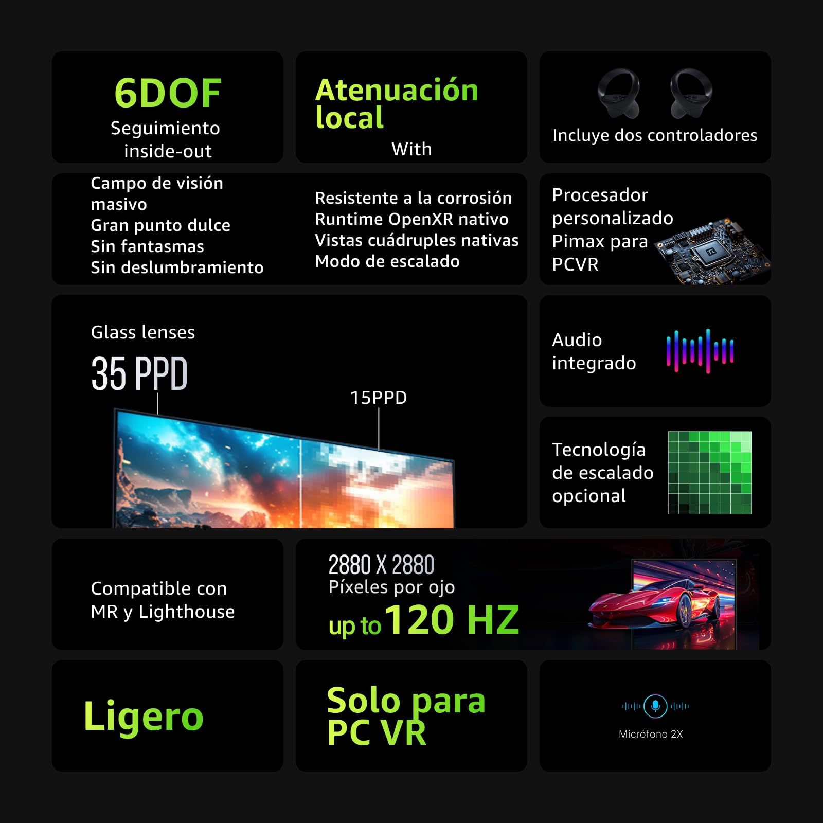 Pimax Crystal Light Versión depósito - Gafas VR para PC con Resolución 8K QLED y Amplio Campo de visión - Realidad Virtual de Alta Claridad para Simuladores de Vuelo - Incluye Controladores