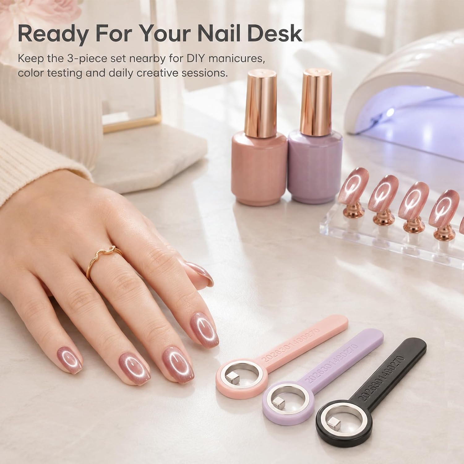 3 Pcs New Ring-Shaped Cat Eye Magnet for Nails, 2-in-1 Circle and Y Shape Nail Magnet Tool, Portable Hollow Circular Cat Eyed for Beginners and Nails Artists