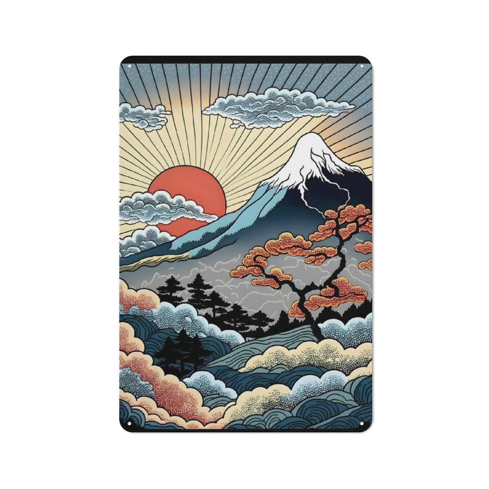 Junmoney Fuji Sunrise Retro Art Metal Plaque 30X20cm With For Garage Wall, Vintage Decor, For Vintage Wall Decor Fans, For Metal Sign Collectors