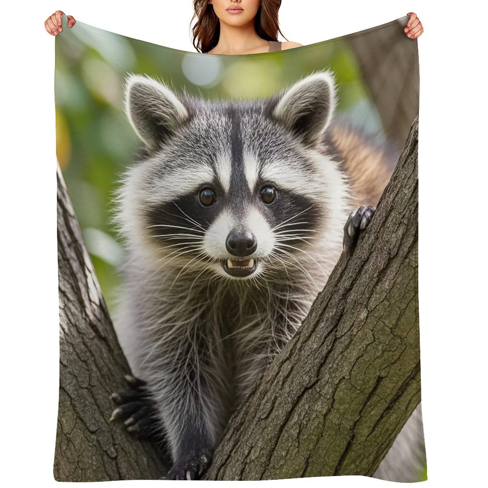 Flannel Raccoon Throw Blanket for Couch Super Soft Fuzzy Cozy Flannel Blankets No Shed No Pilling FAnti-Static Winter Bed Blanket Decorative and Giftable Blankets
