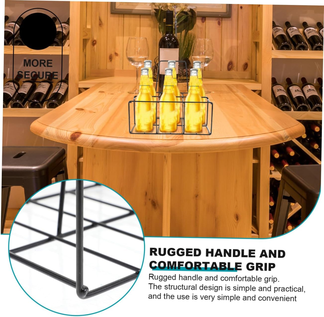 Luxshiny 6grids Iron Craft Bottle Holder Convenient Storage Rack for Milk and Beer Bottles Portable Design with Handle for Kitchen Organization and Party Hosting