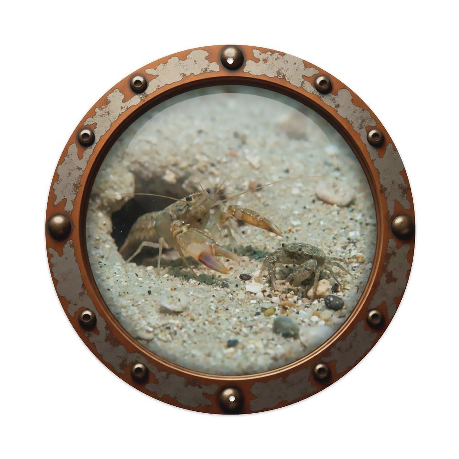 Odgynaw 8X8inch(20X20cm) Vintage Porthole Pistol Shrimp Nautical Window View Metal Tin Sign