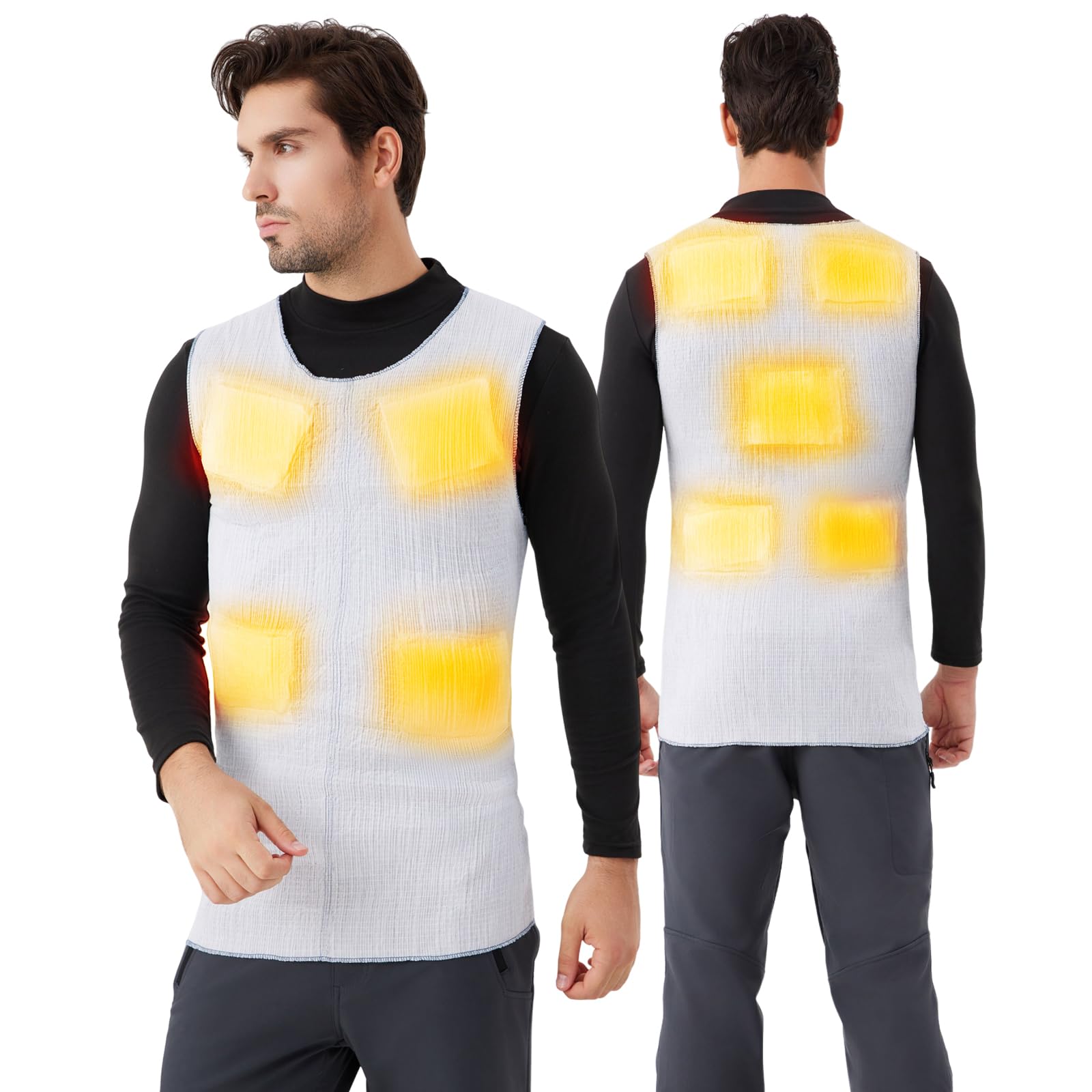 Beheizbare Shirt Herren Damen, Einweg Air Activated Kompressionsshirt Beheizte Thermounterwäsche Oberteile mit 9 Stück Wärmekissen, Leichte Beheizbare Weste für Skifahren,Radfahren,Motorrad