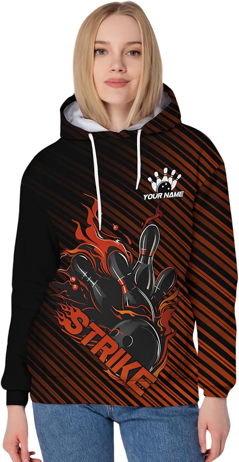 Unisex Bowling Hoodie Personalized Geometric Bowling Alley Hooded Sweatshirt Print Bowling Clothing