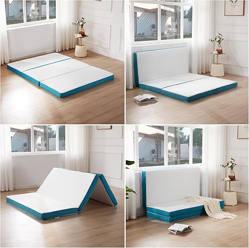 Miniatura 6 de SINWEEK - Colchón plegable de espuma viscoelástica, cubrecolchón plegable de 4 pulgadas con triple pliegue, cama de invitados certificada