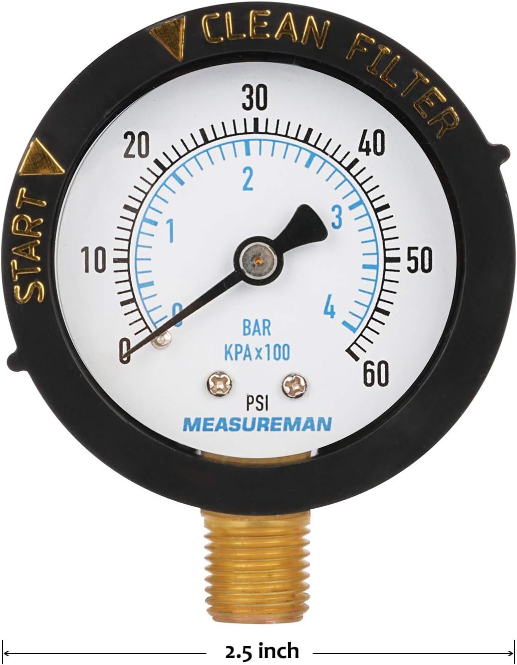 Hottest Sales MEASUREMAN 2 Start and Clean Filter Pressure Gauge, Swimming Pool Filter Pressure Gauge, Spa, Aquarium, Water Pressure Gauge, 1/4 NPT Lower Mount 0-60Psi/bar Amazing π₯ MEASUREMAN 2 Start and Clean Filter Pressure Gauge, Swimming Pool Filter Pressure Gauge, Spa, Aquarium, Water Pressure Gauge, 1/4 NPT Lower Mount 0-60Psi/bar