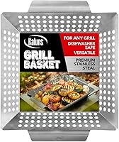 Kaluns Heavy Duty Stainless Steel Vegetable Grill Basket - Rectangular, Rust-Proof, Dishwasher Safe BBQ Essential