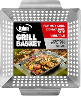 Kaluns Heavy Duty Stainless Steel Vegetable Grill Basket - Rectangular, Rust-Proof, Dishwasher Safe BBQ Essential