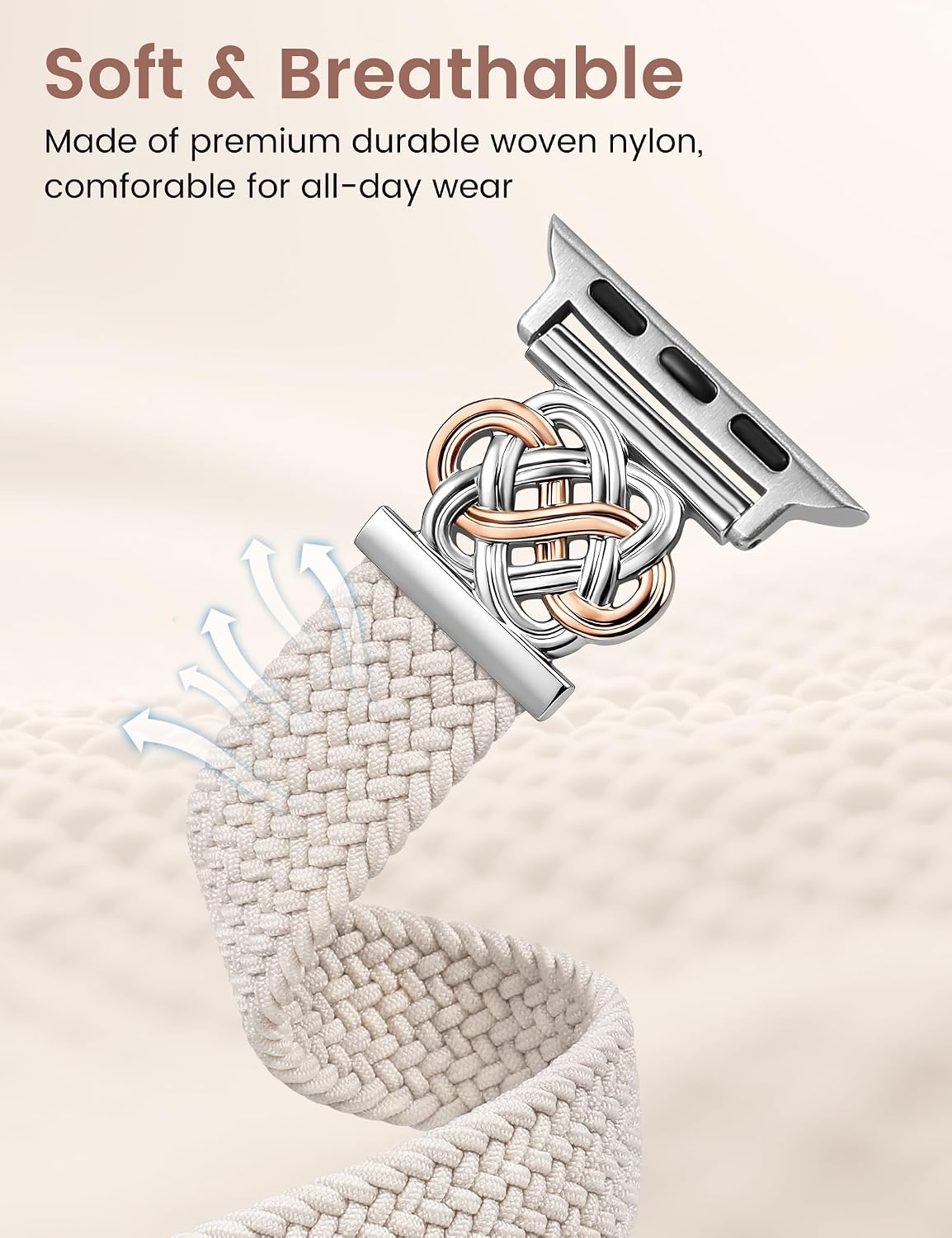 Minyee Slim Braided Magnetic Band Compatible with Apple Watch Bands Women 40/41/42/44/45/46/49/38, Dressy Celtic Knot Soft Thin Elastic Nylon Strap for iWatch Series 11 10 9 8 7 6 5 4 SE/Ultra 3 2 1 image 3