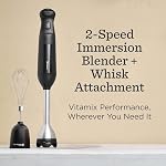 Mixeur plongeant Vitamix à 2 vitesses + accessoire fouet, mixeur à main de qualité professionnelle avec moteur de 350 Watts et lame en acier inoxydable, noir