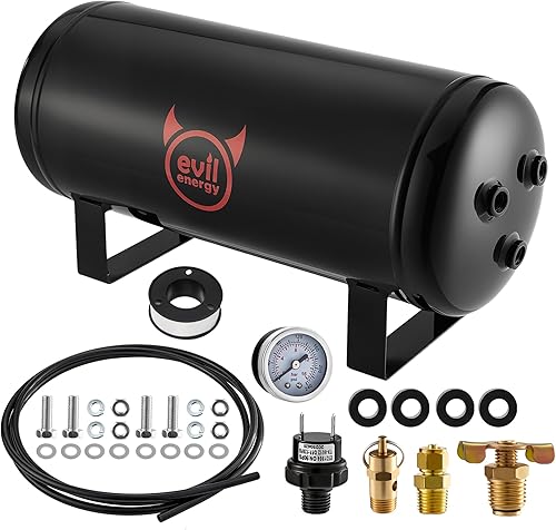 Miniatura 11 de EVIL ENERGY Kit de tanque de aire de 2.5 galones, 6 puertos, 1/4" NPT 150PSI, clasificado para camión, automóvil, bocina de aire, inflado de
