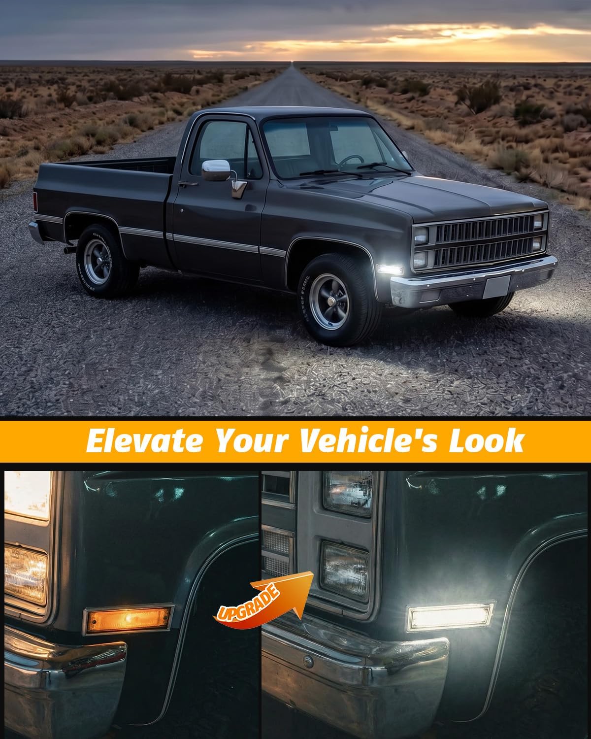 Front LED Side Marker Lights Compatible with C/K C1500 C2500 C3500 C10 C20 C30 Pickup Suburban Blazer Jimmy 1981-1991, 2 PCS Side Fender Bumper White LED, Smoked Lens
