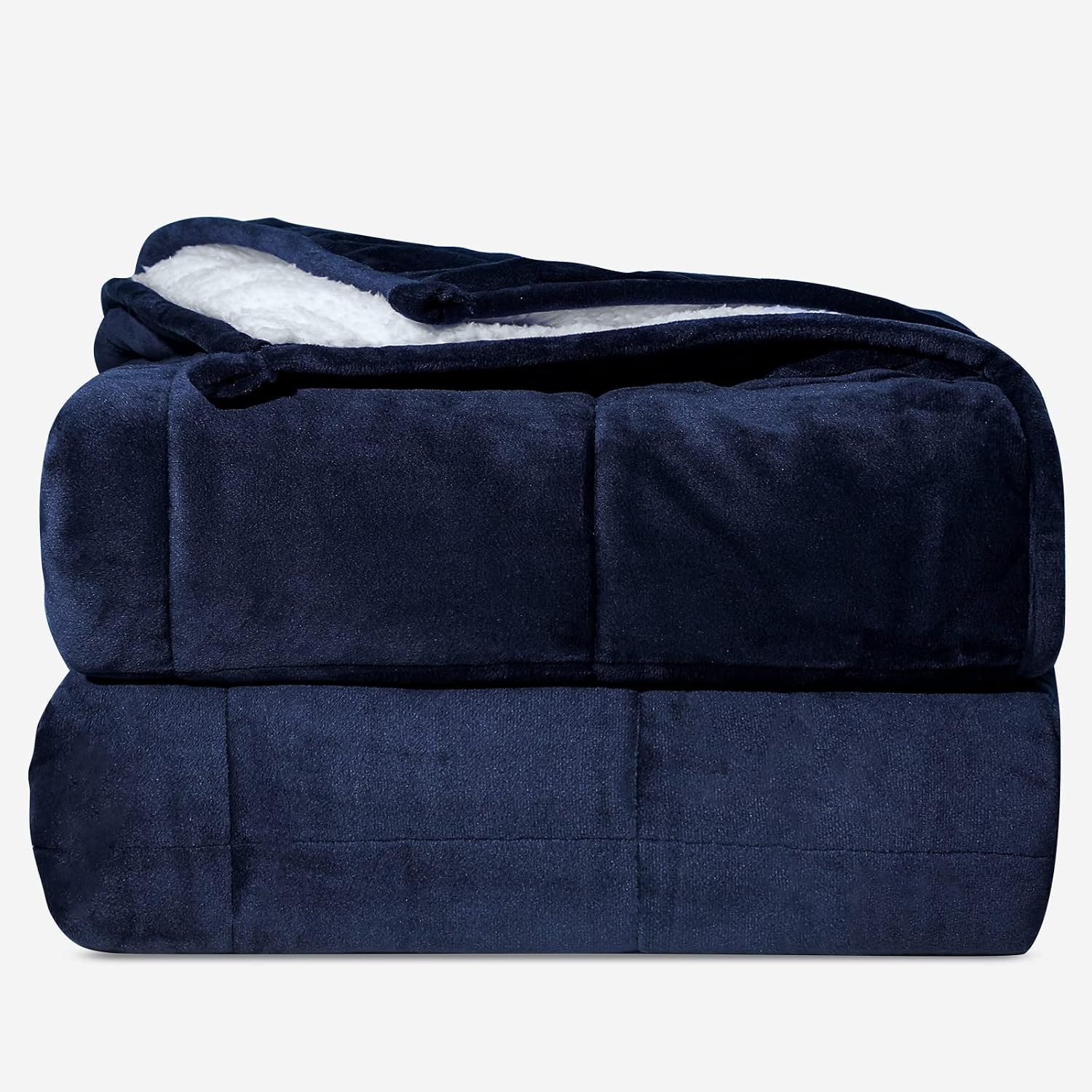 Argstar Sherpa Fleece Weighted Blanket 15 Lbs for Adults On Twin/Full Bed, Soft Cozy Fuzzy Plush Heavy Blankets with Premium Glass Beads, 48"x72", Navy/White.