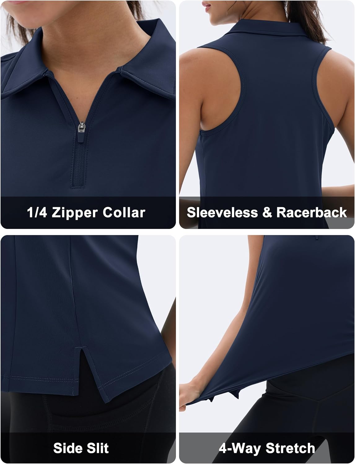 MAGCOMSEN Womens Golf Polo Shirts Sleeveless Racerback Zip Up UPF 50+ Quick Dry Tennis Workout Athletic Tank Tops