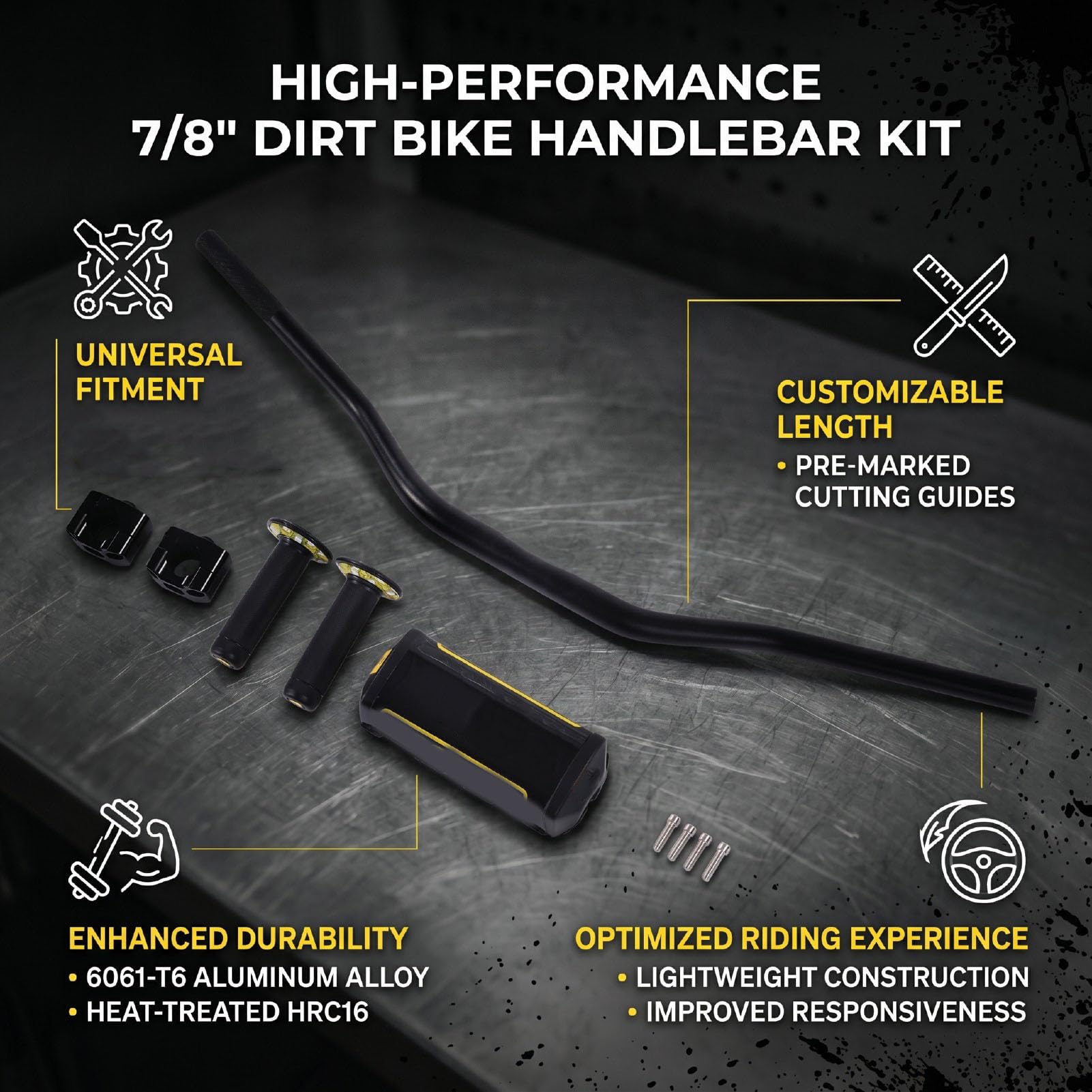 Yosoo Health Gear Manillar de Bicicleta de Cross de 7, 8 Pulgadas y 22 Mm Manillar de Motocicleta de Aleación de Aluminio con Almohadilla de Espuma Kit Elevador de Empuñaduras Suaves para Motocross