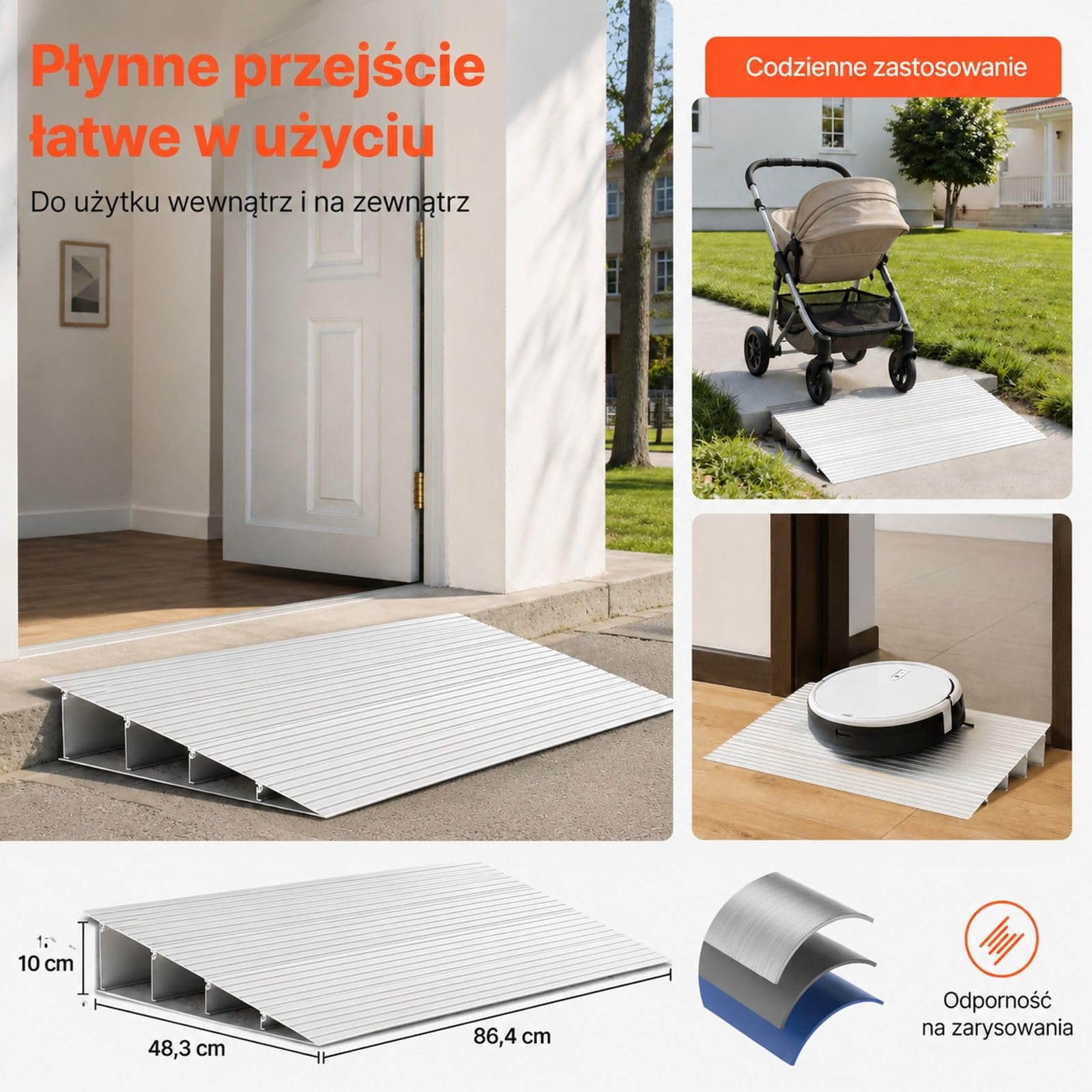 Rampa progowa z aluminium do wózków inwalidzkich, ów, wózków elektrycznych, balkoników, rowerów, trójkołowców, schodów domowych, wejść