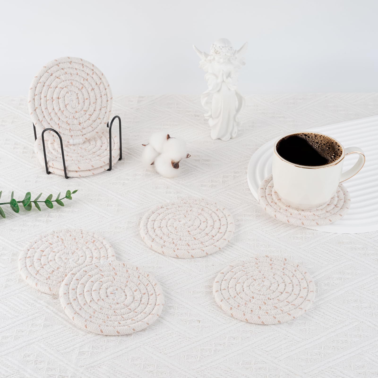 Drink Coasters with Holder, 4 Colors Absorbent Coasters, Cotton Woven Coasters Set of 8 for Table Protection Home Decor - Image 3