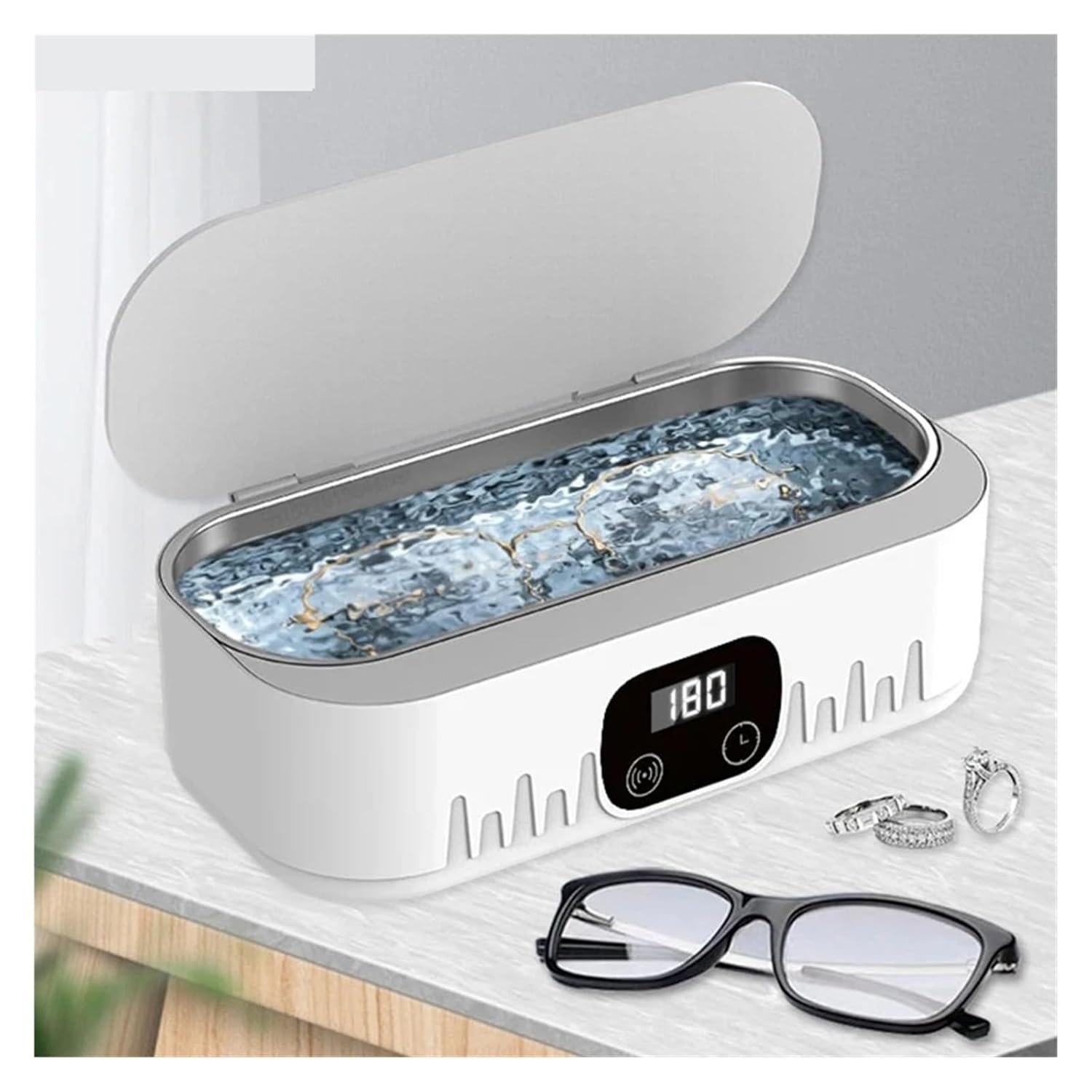 for Glasses, Portable Ultra Cleaner Dental Ultra Bath High Frequency Vibration Ultrasound Washing Machine for Glasses Jewelry,Jewelry Cleaning(Pink)