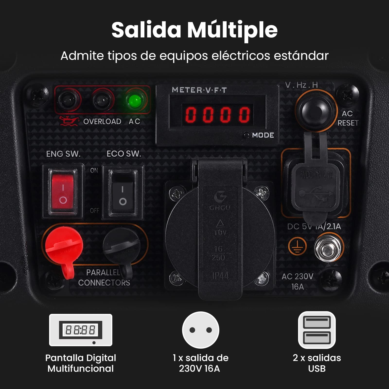 maXpeedingrods Generador Electrico Gasolina Portátil 1200W, Silencioso y Ligero con Inversor, Motor de Gas de 4 Tiempos, con Salidas AC/USB para Autocamping, Viajes en Caravana, Exteriores