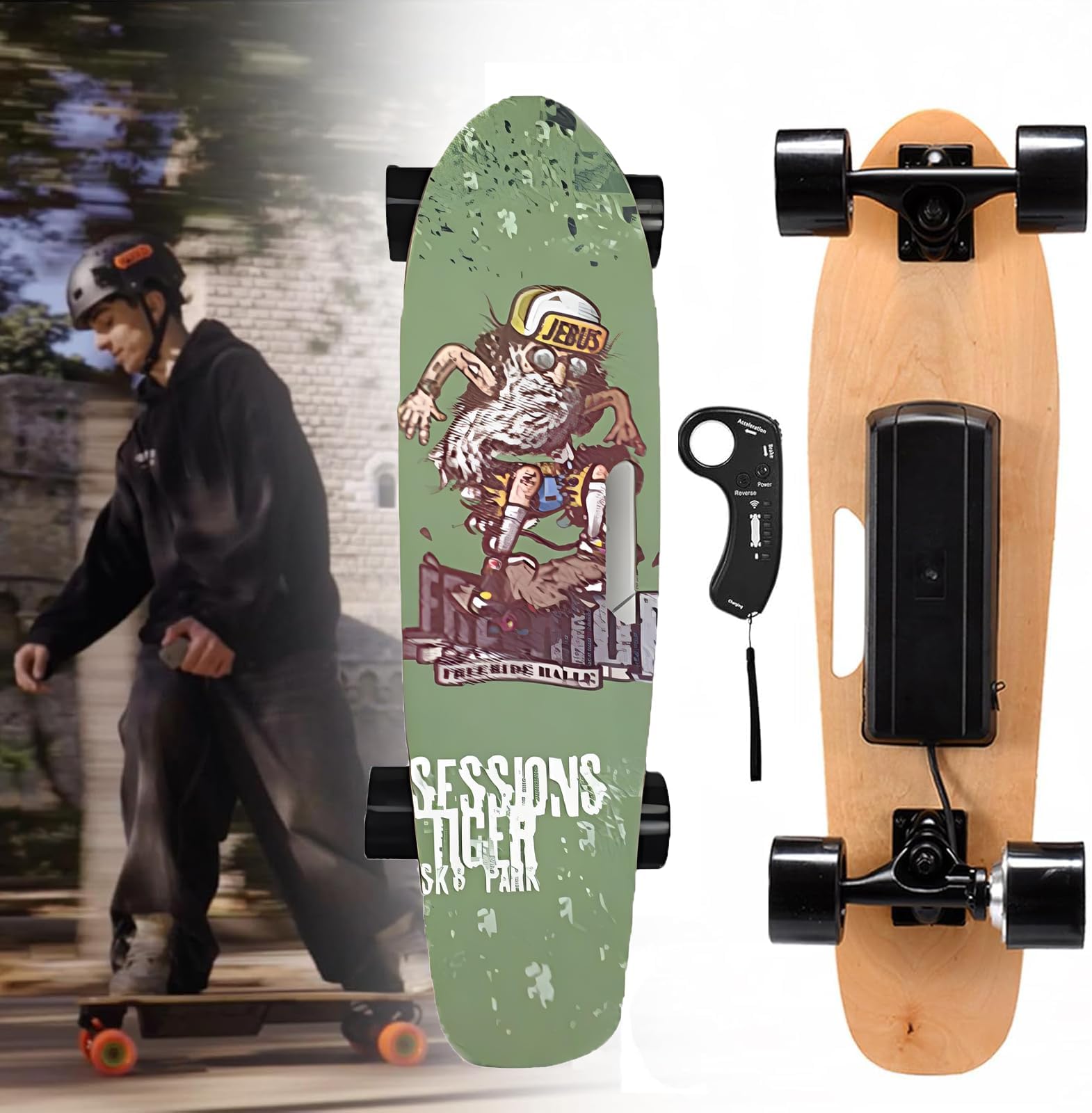 NYANS Motorised Electric Skateboard with Remote Control – Maximum Speed of 20 km/h, 8 km Range, 3 Speed, Progressive Braking – 68 cm (26.7 Inches) Ideal for City