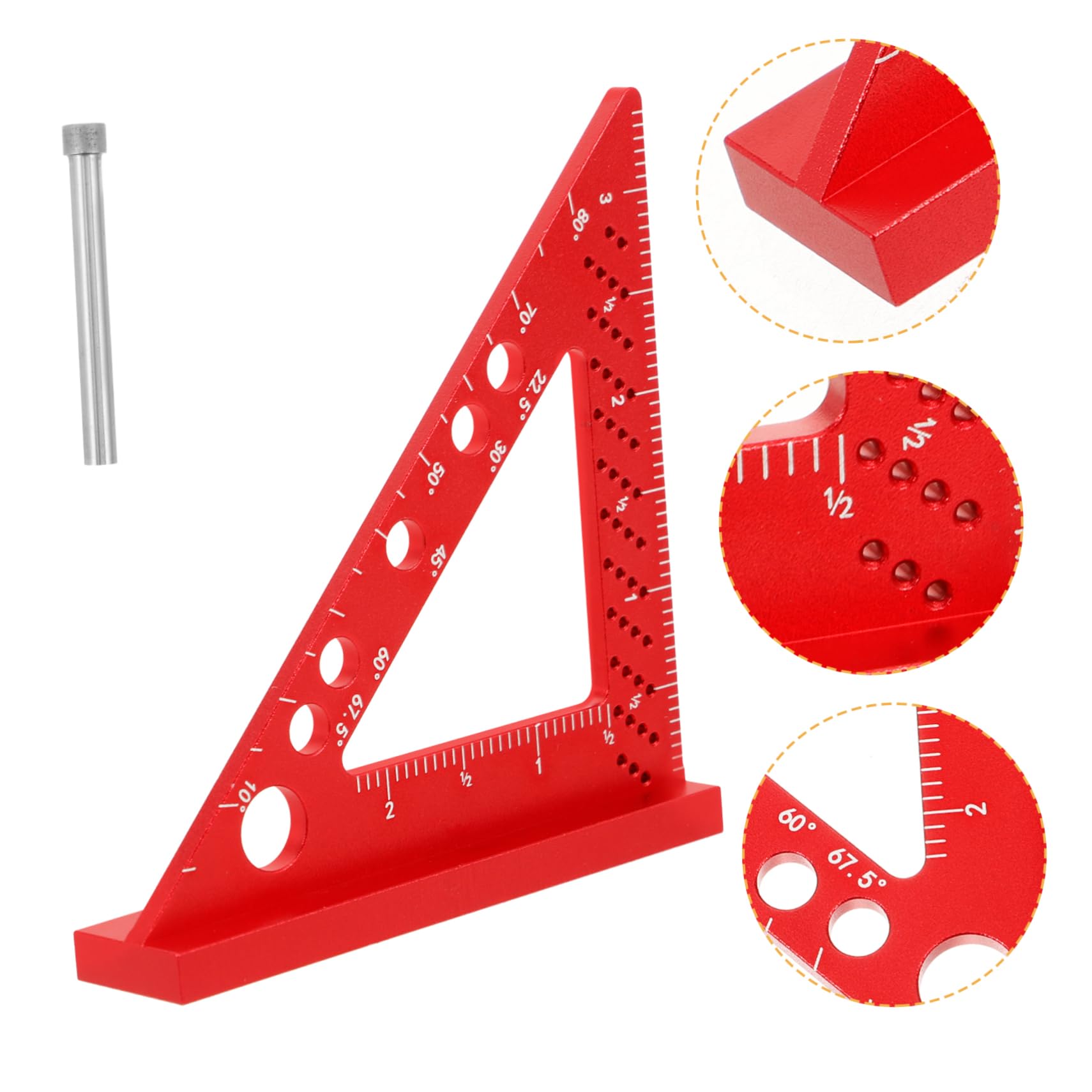 SHINEOFI 4 Pezzi Funzionamento del righello angolo retto attrezzo Carpenter Measuring sportore quadrato righello di misurazione strumenti di misura Carpenter Ruler alluminio rosso